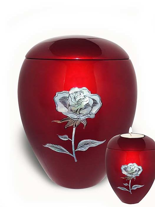 urne mit wachslicht rose
